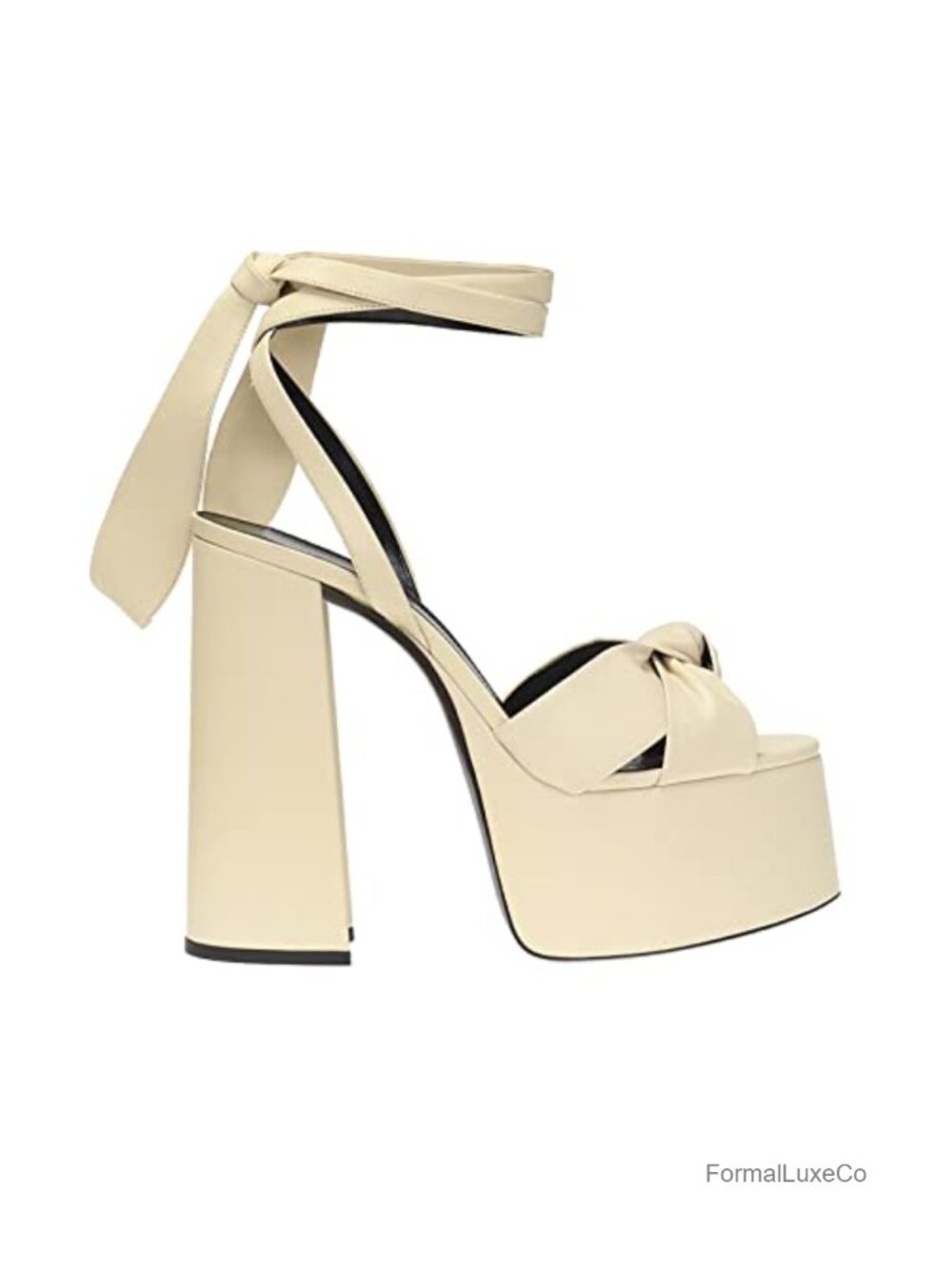 Metallic Lace Up Chunky Heel Platform Heels Slingback Ankle Strap Bow Fashion - Picture 2 of 6